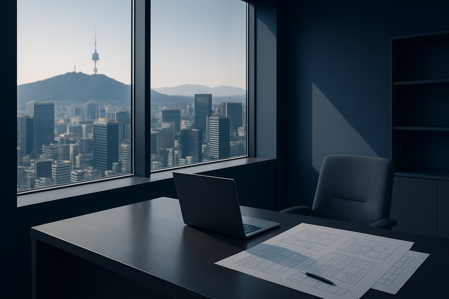 Office with Seoul skyline